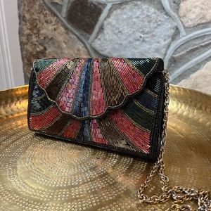 Vintage Beaded Clutch Crossbody Purse with Chain